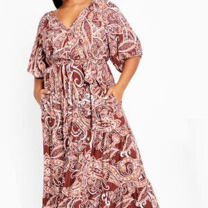 City Chic Paisley Charm Maxi Dress - marsala sz 18